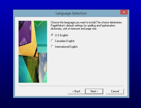 chose Adobe Pagemaker 7.0 language